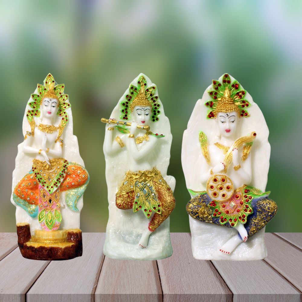 3 Set Of Dancing Buddha Sculpture Marble Look 39 cm G57X1417WMCG3