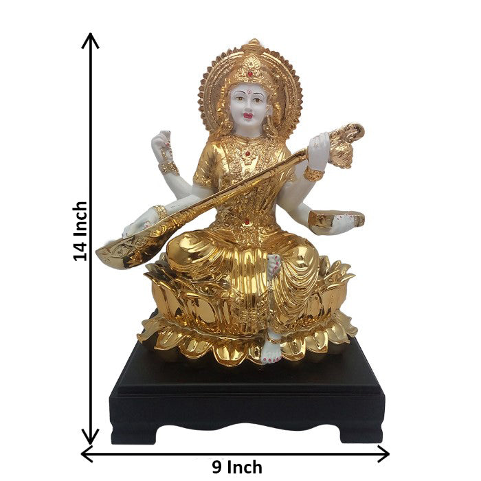 Gold Plated Ma Saraswati Sculpture 36 cm-G50X0020G000TASS