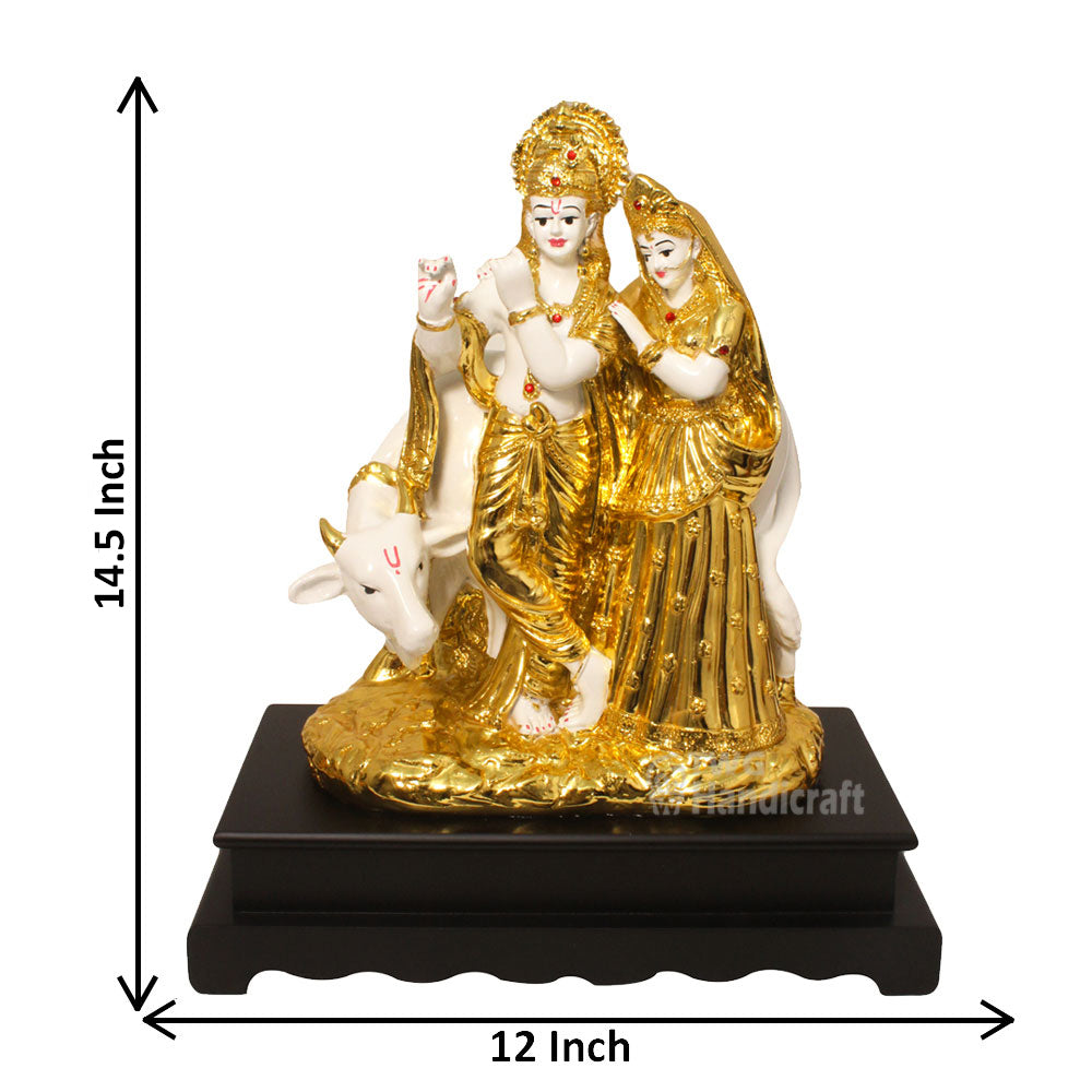 Gold Plated Radha Krishna with Cow Idol 36 cm-G50X0022G000TEAS