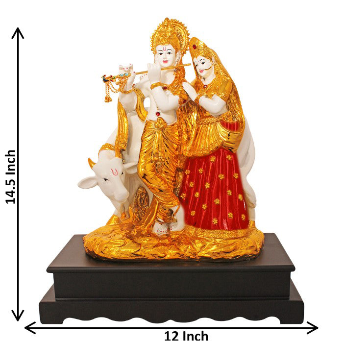 Gold Plated Radha Krishna with Cow Sculpture 36 cm-G50X0022R000TEAS