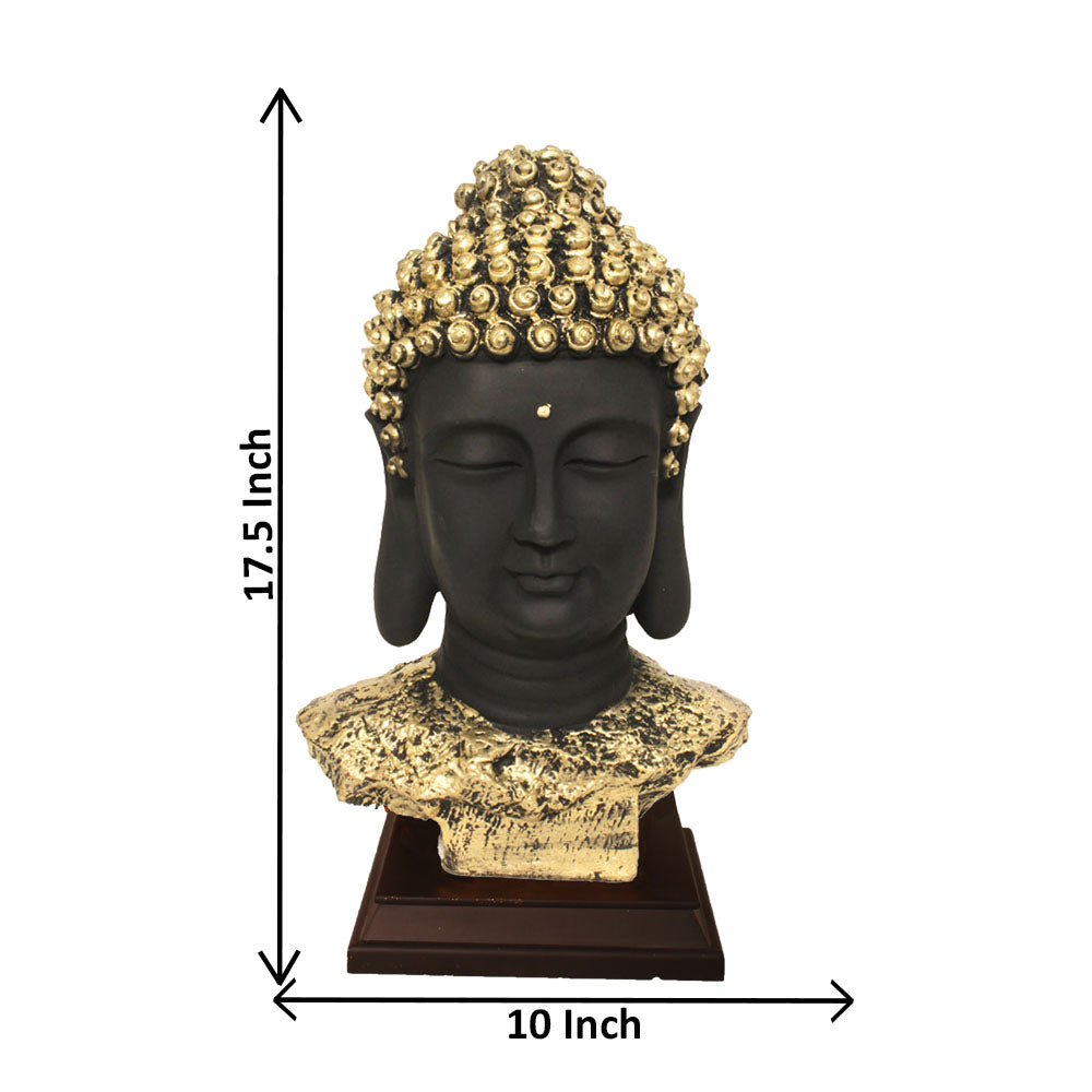 Buddha Bust Statue With Wooden Base Black Brass 45 cm-G57W1063KBNMX