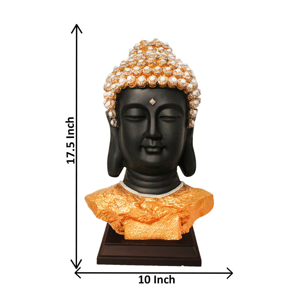 Buddha Bust Statue With Wooden Base Glitter Matt 45 cm-G57W1063KGGMZ