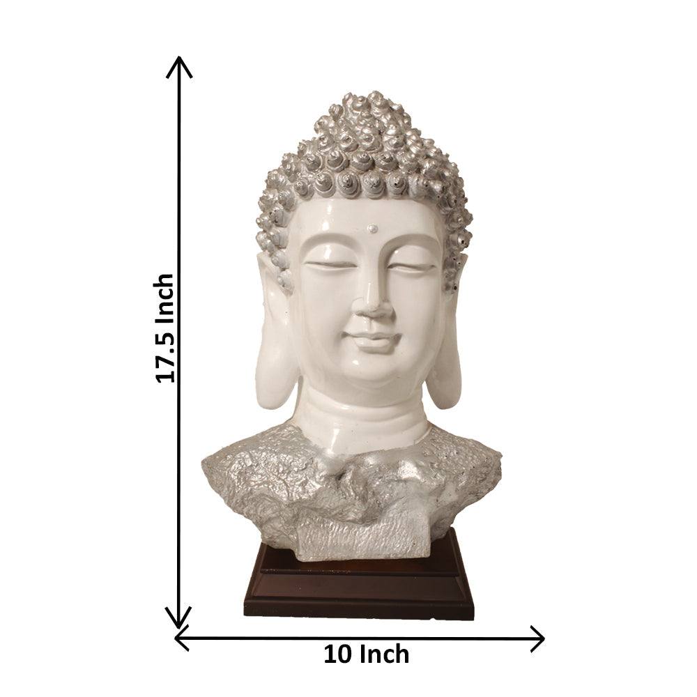 Buddha Bust Statue With Wooden Base White Silver 45 cm-G57W1063WSLGX