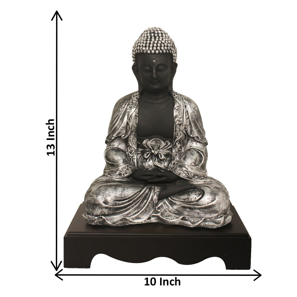 Samadhi Buddha Statue Gift Item Black Silver 33 cm-G57W1091KSNMX