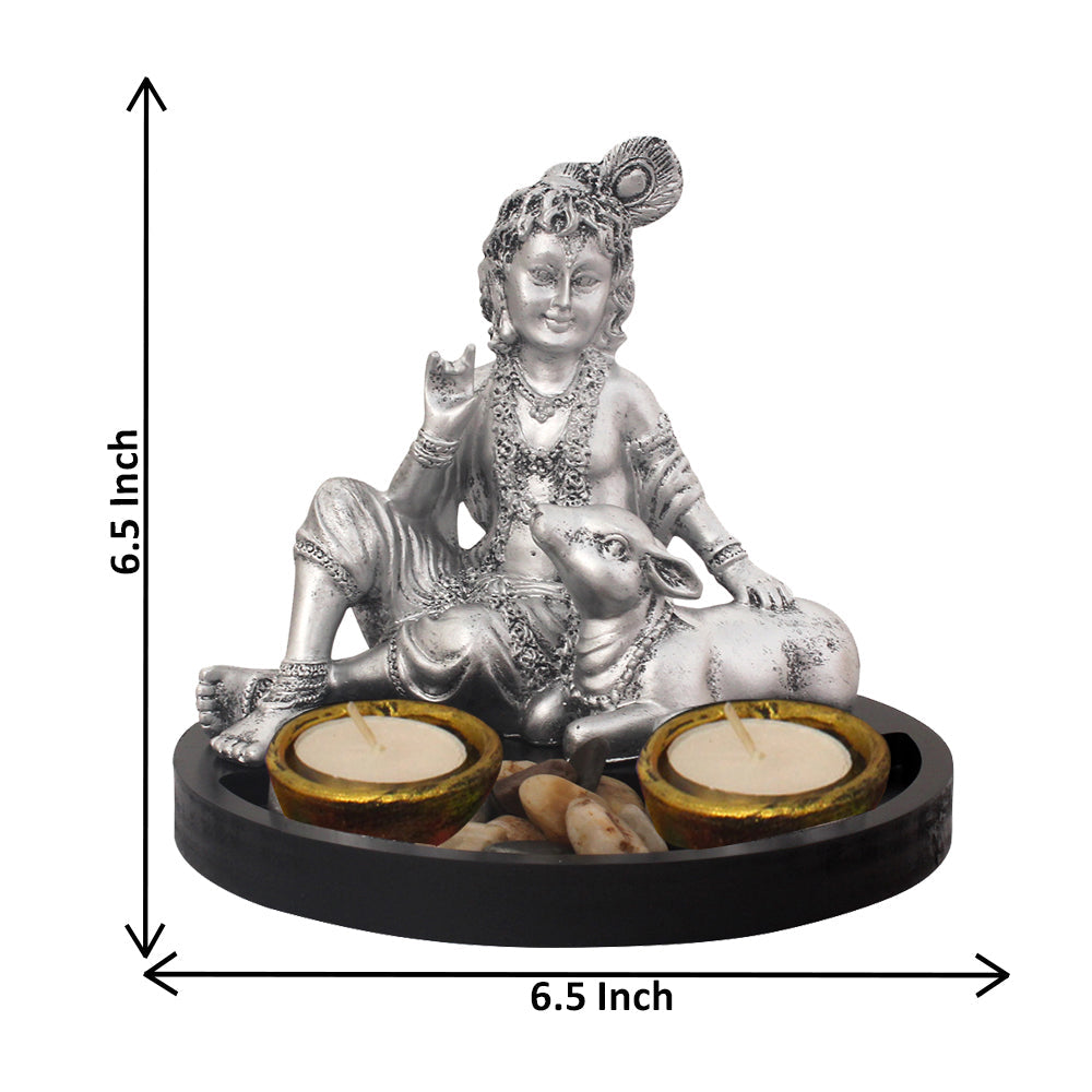 Krishna T Light Candle Stand Silver Antique Finish 17 cm-G57W1263SSAMX