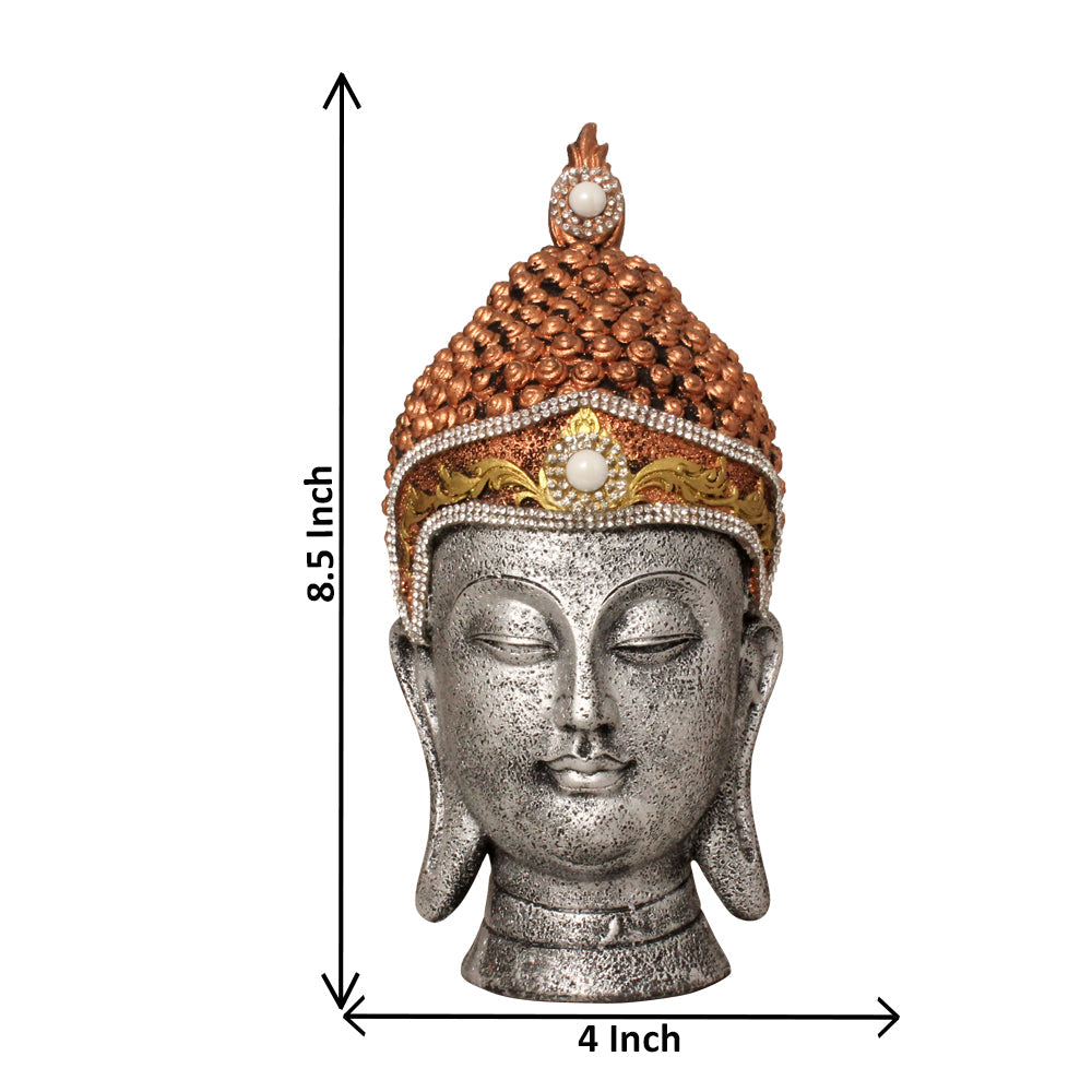 Lord Buddha Face Showpiece Silver Copper Brass 22 cm-G57X1066SCNMZ