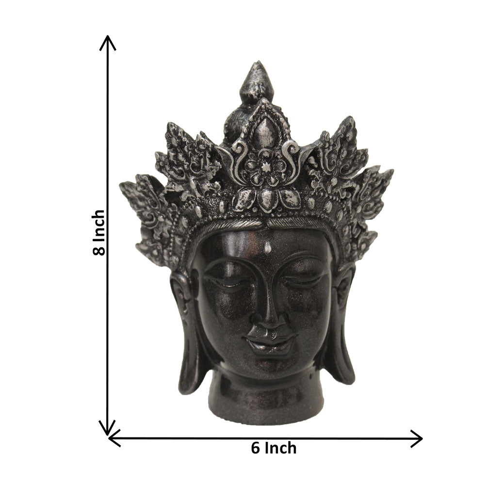 Crown Buddha Face Statue Silver Antique Finish 20 cm-G57X1069SSAGX