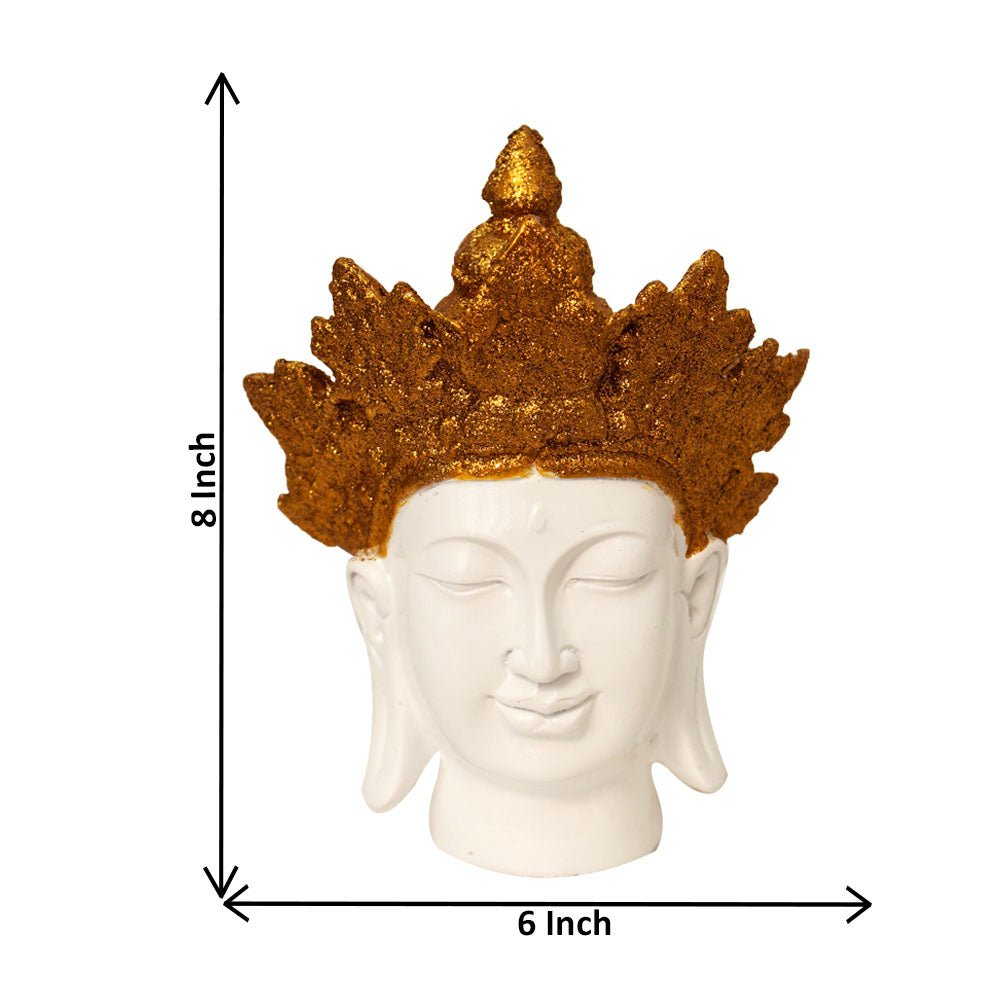 Crown Buddha Face Statue Glitter Shine Finish 20 cm-G57X1069WGGGX