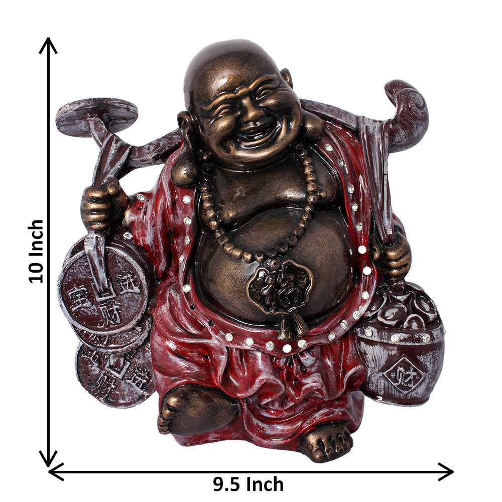 Laughing Buddha Figurine Golden Antique Finish 25 cm-G57X1076GRAGX