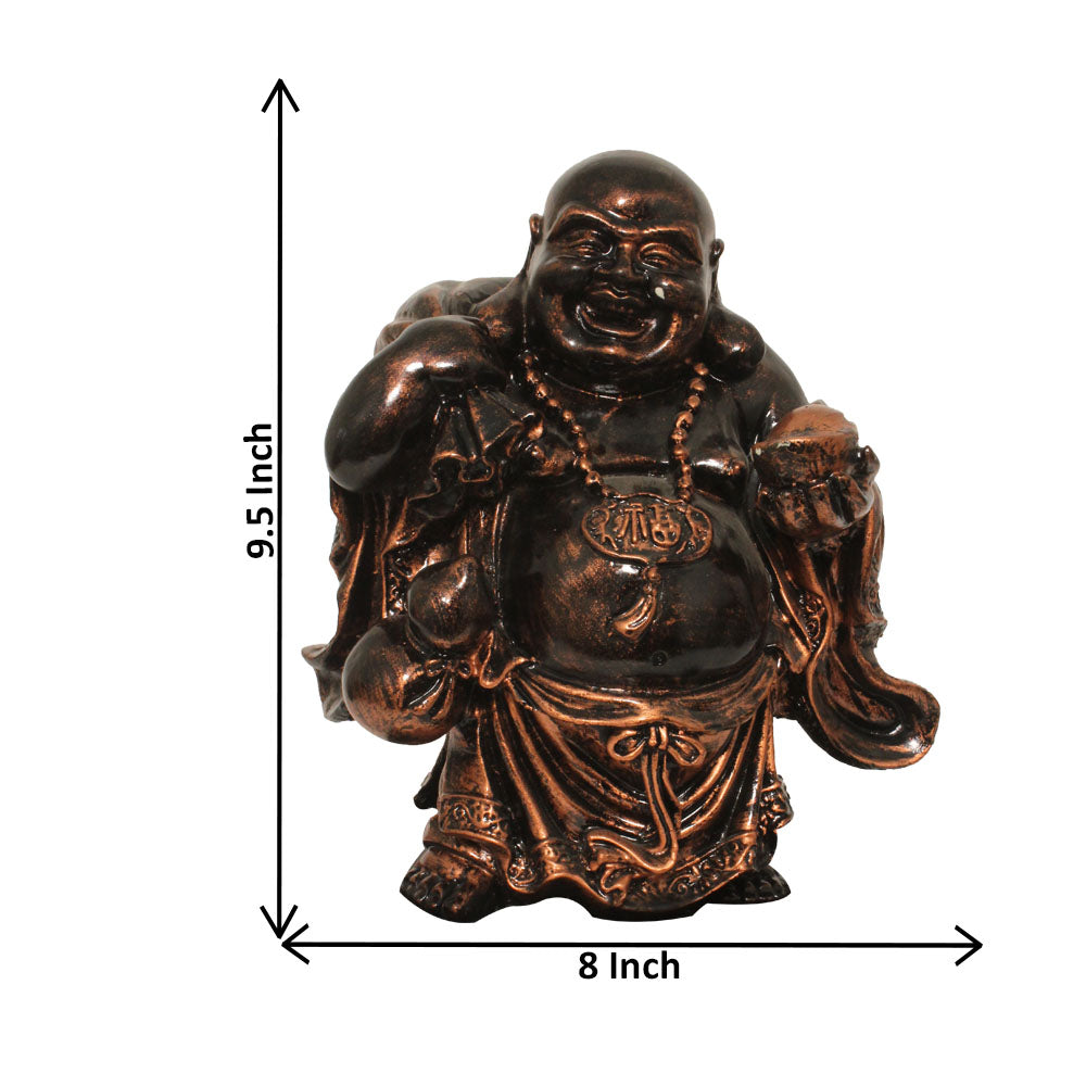 Laughing Buddha Gifting Idol Copper Antique Finish 24 cm-G57X1077CCAGX