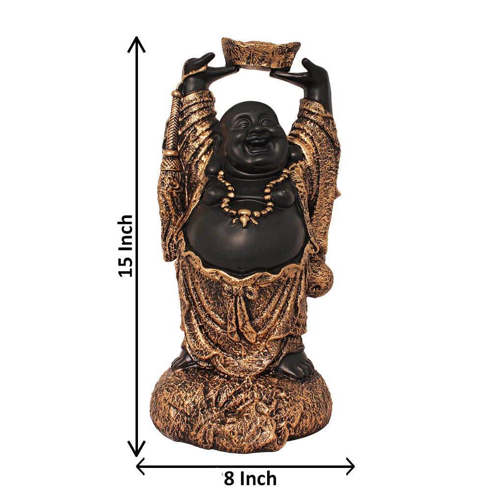 Laughing Buddha Polyresin Statue Black Golden 38 cm-G57X1081KGNMX