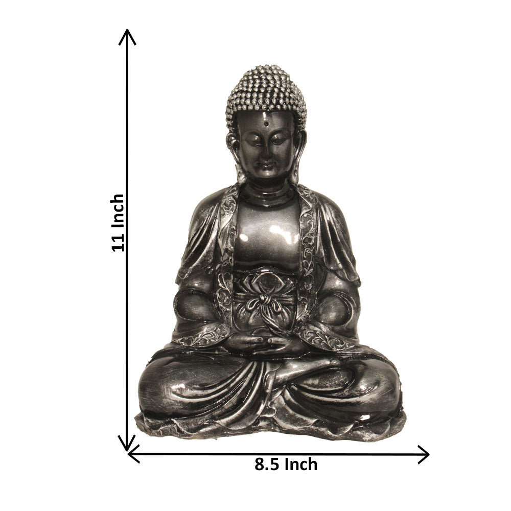 Dhyan Buddha Polyresin Statue Silver Antique 28 cm-G57X1091SSAGX