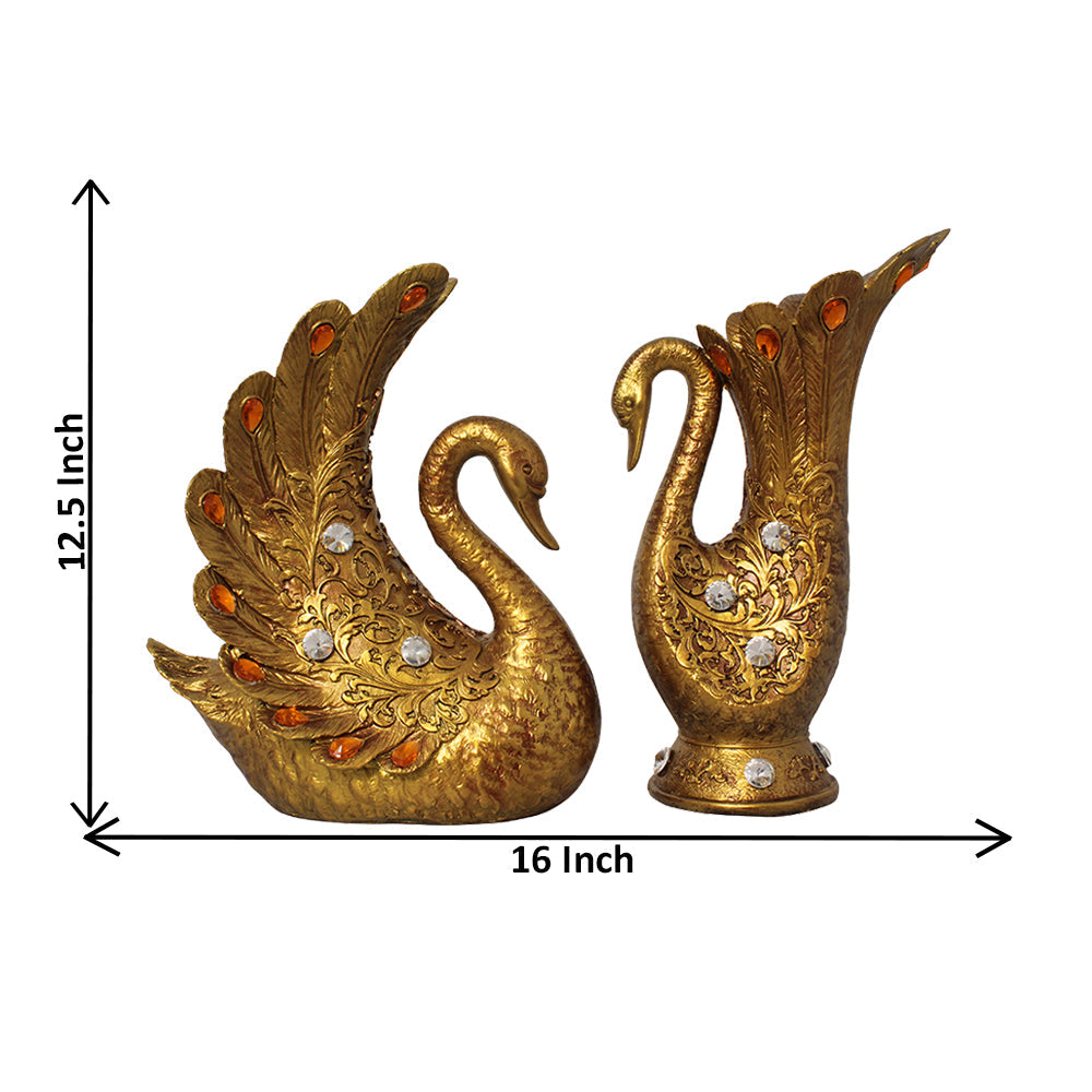 Decorative Peacock Pair Flower Vase Pearl Golden 31 cm-G57X1139GGSGX