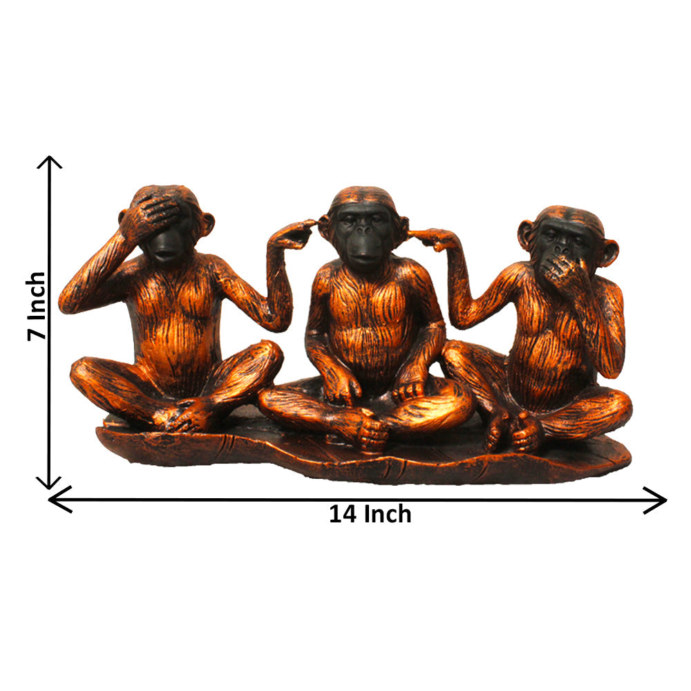 Ghandhi Monkey Set Statue Copper Antique Finish 18 cm-G57X1282CCAGX