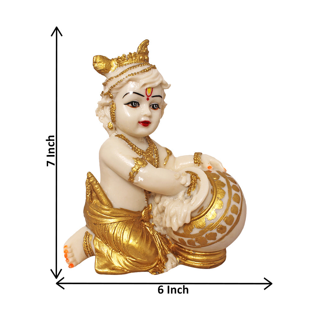 Matki Krishna Statue White Golden 18 cm G57X1319WGLGX