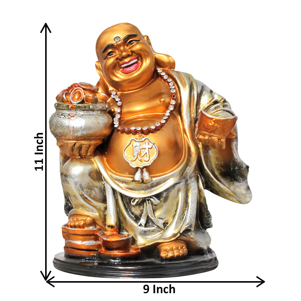 Laughing Buddha Vastu Sculpture Pearl Golden Look 28 cm G57X1396GSSGZ