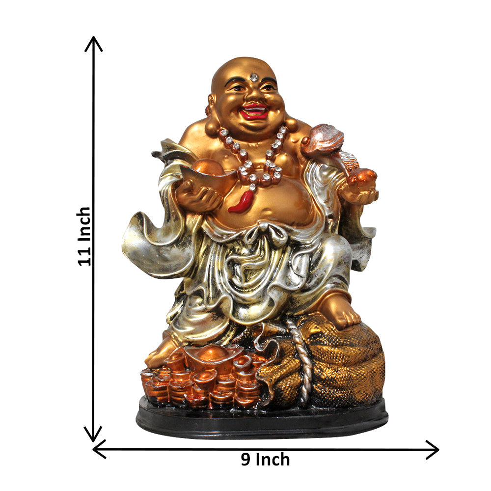 Laughing Buddha Vastu Statue Pearl Golden Look 28 cm G57X1404GSSGZ