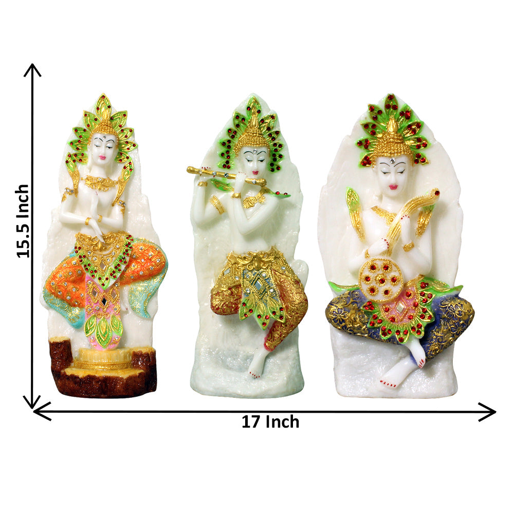 3 Set Of Dancing Buddha Sculpture Marble Look 39 cm G57X1417WMCG3