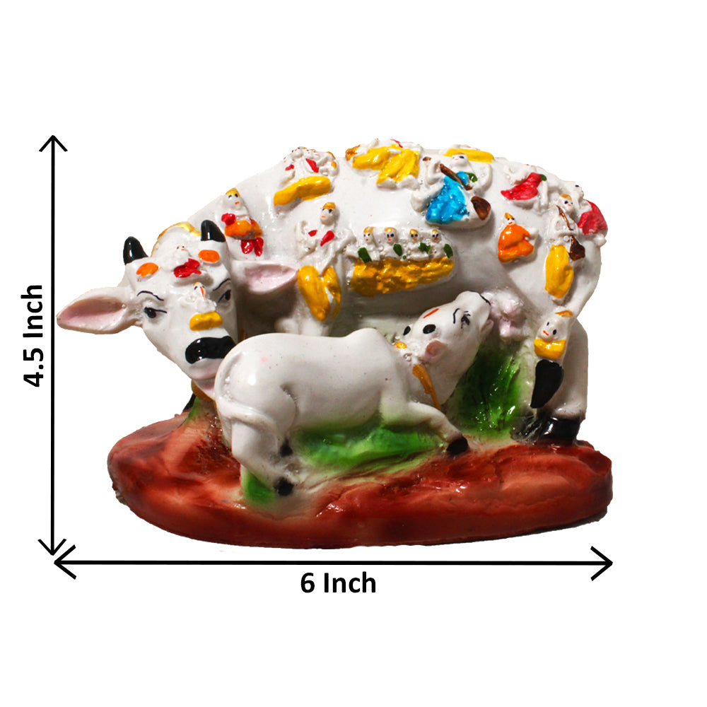 Kamdhenu Cow and Calf Statue 12 cm G57X1515WMLGX