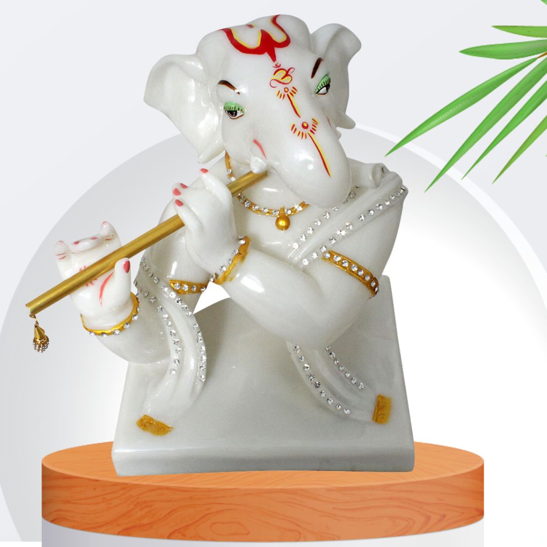 Bansuri Ganesh Statue Marble Look 25 cm G57X1362WWCGZ