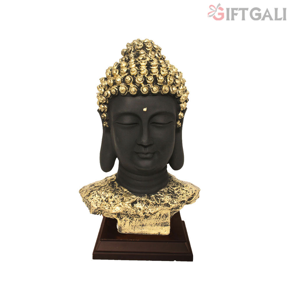 Buddha Bust Statue With Wooden Base Black Brass 45 cm-G57W1063KBNMX