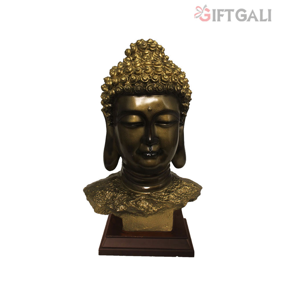 Buddha Bust Statue With Wooden Base Bronze Antique 45 cm-G57W1063BBAGX