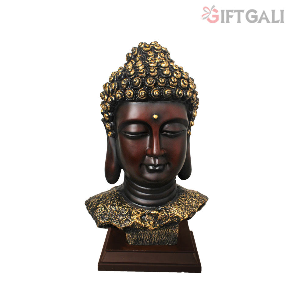 Buddha Bust Statue With Wooden Base Brown Golden 45 cm-G57W1063AGNMX