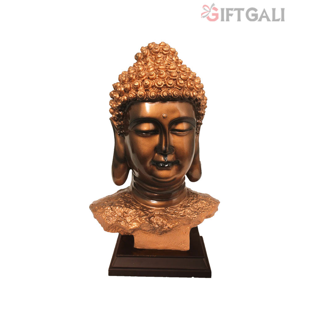 Buddha Bust Statue With Wooden Base Copper Antique 45 cm-G57W1063CCAGX