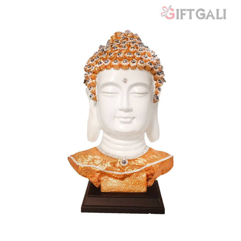 Buddha Bust Statue With Wooden Base Glitter Shine 45 cm-G57W1063WGGGZ