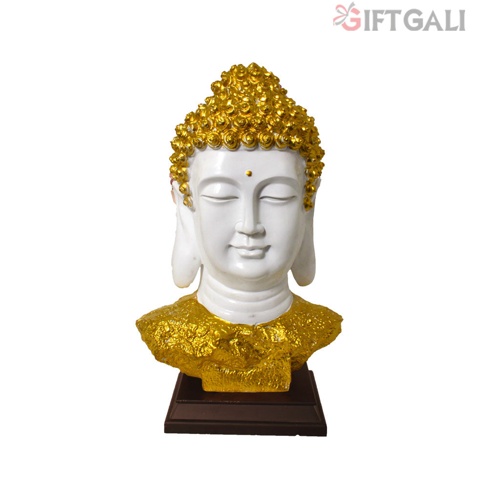 Buddha Bust Statue With Wooden Base White Golden 45 cm-G57W1063WGNGX