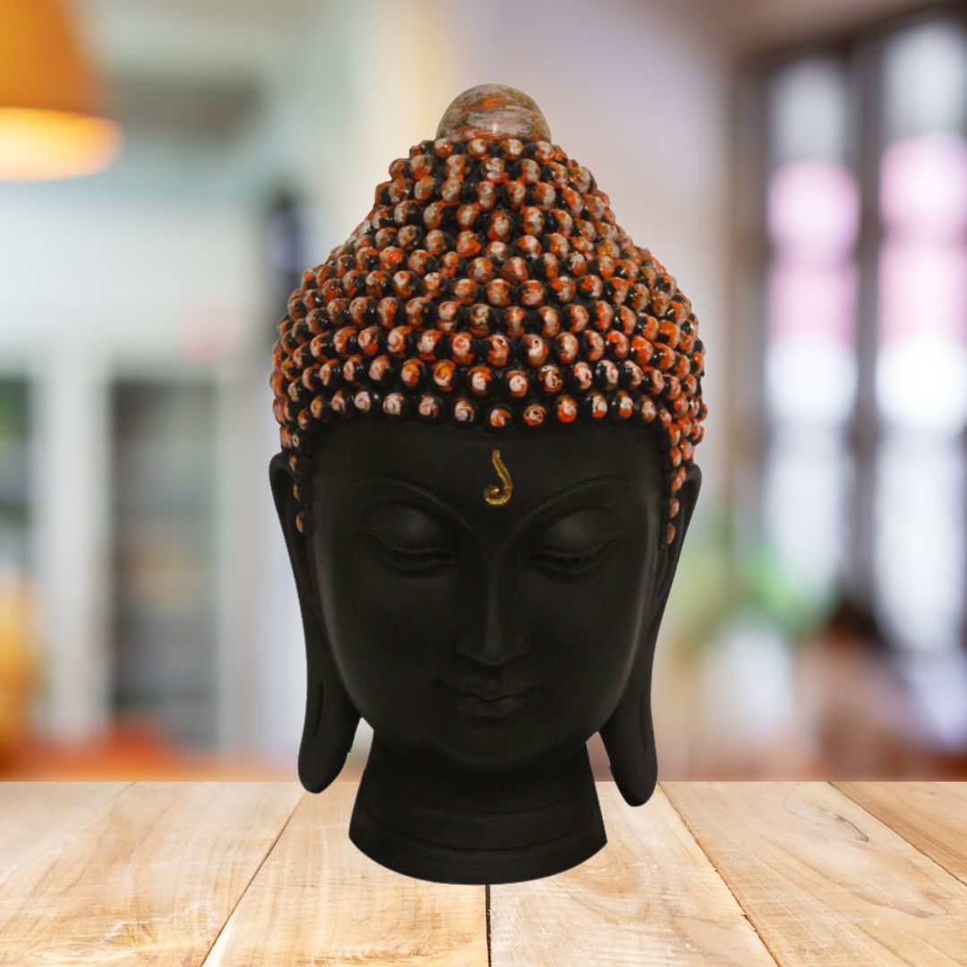 Buddha Face Showpiece Black Orange Shaded 20 cm-G57X1062KOMMX