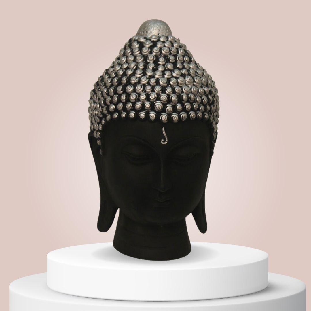 Buddha Face Showpiece Black Silver 20 cm-G57X1062KSNMX