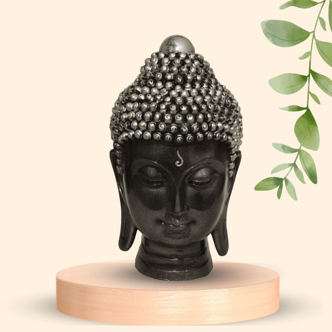 Buddha Face Statue Silver Antique Finish 15 cm-G57X1059SSAGX