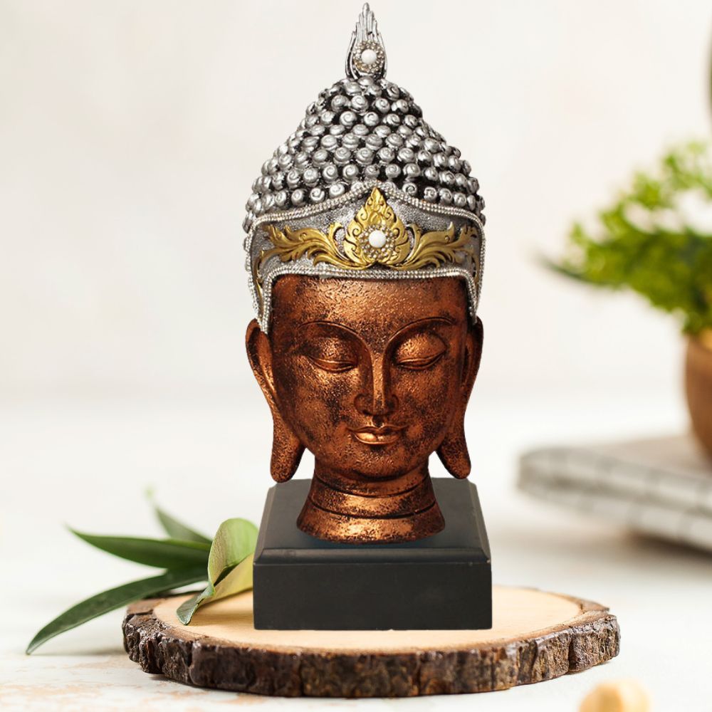 Buddha Face With Base Copper Silver Brass 25 cm-G57W1066CSNMZ