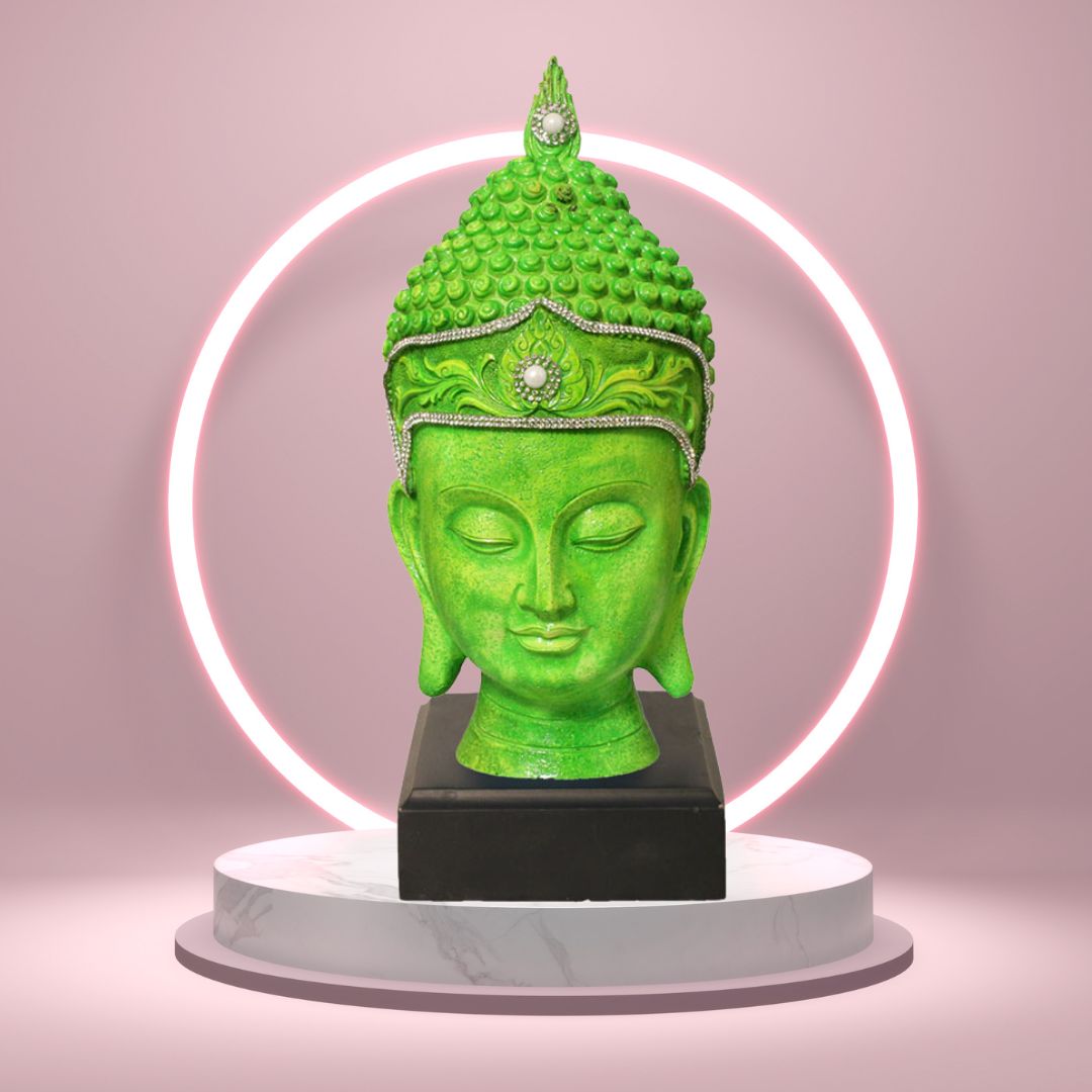 Buddha Face With Base Pista Green Silver Shaded 25 cm-G57W1066USNMZ