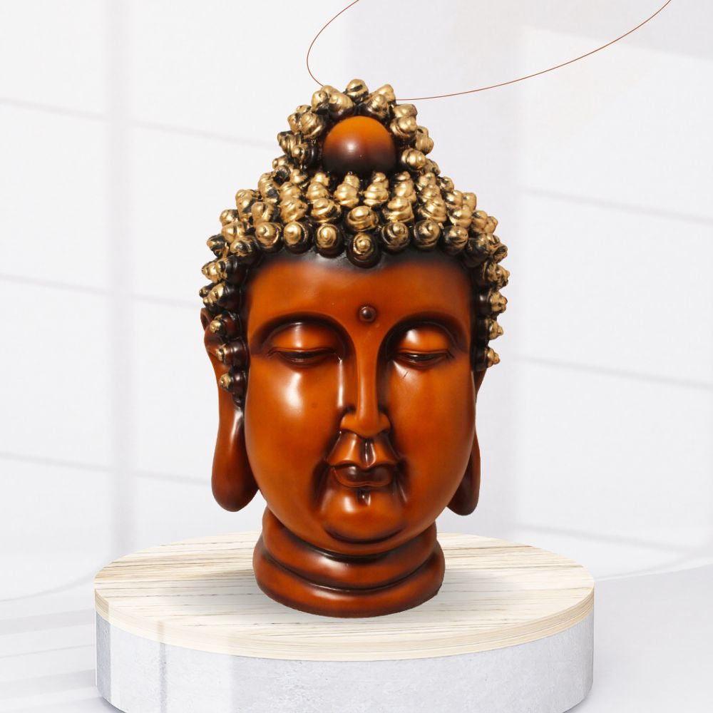 Buddha Head Idol Wooden Golden 38 cm-G57X1064LGNGX