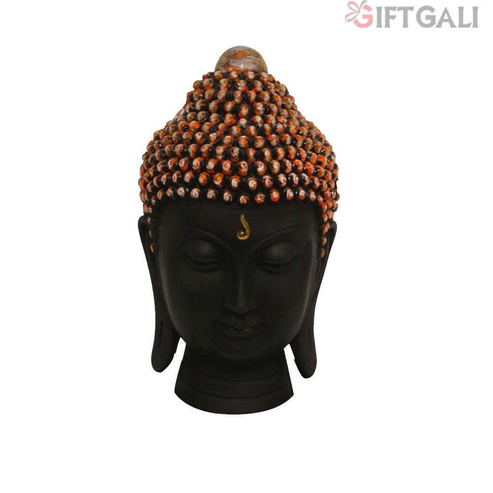 Buddha Head Murti Black Orange Shaded 25 cm-G57X1060KOMMX