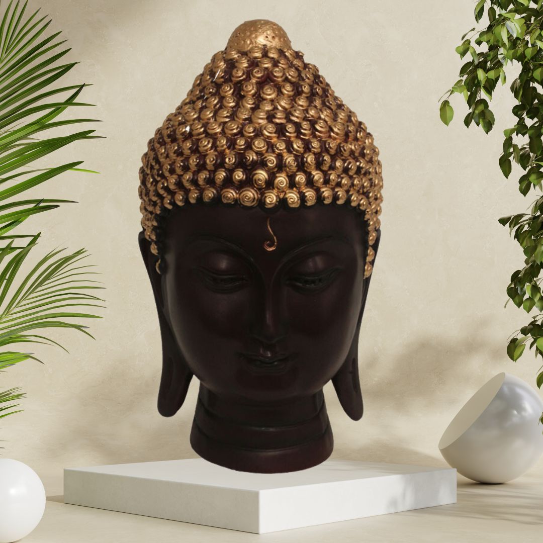 Buddha Head Murti Brown Golden 25 cm-G57X1060AGNMX