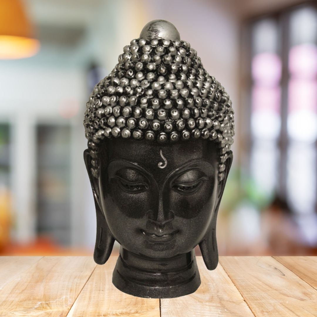 Buddha Head Murti Silver Antique Finish 25 cm-G57X1060SSAGX