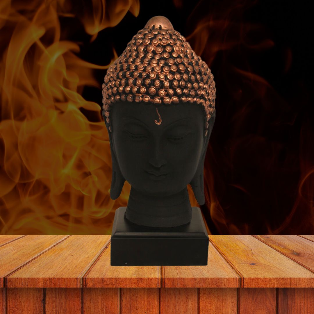 Buddha Head Statue With Base Black Copper 24 cm-G57W1062KCNMX