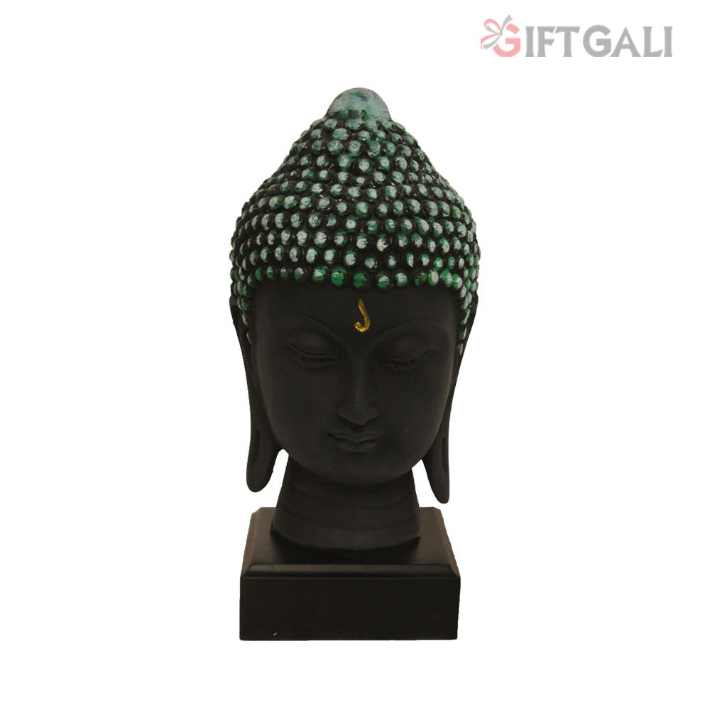 Buddha Head Statue With Base Black Green Shaded 24 cm-G57W1062KHMMX