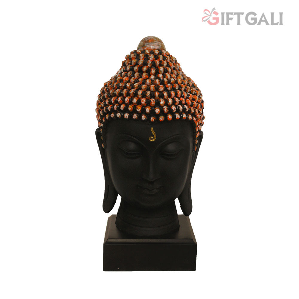 Buddha Head Statue With Base Black Orange Shaded 24 cm-G57W1062KOMMX