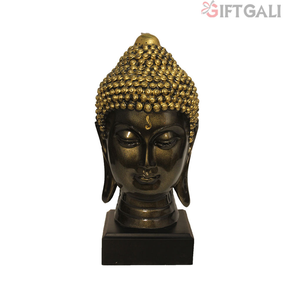 Buddha Head Statue With Base Bronze Antique Finish 24 cm-G57W1062BBAGX