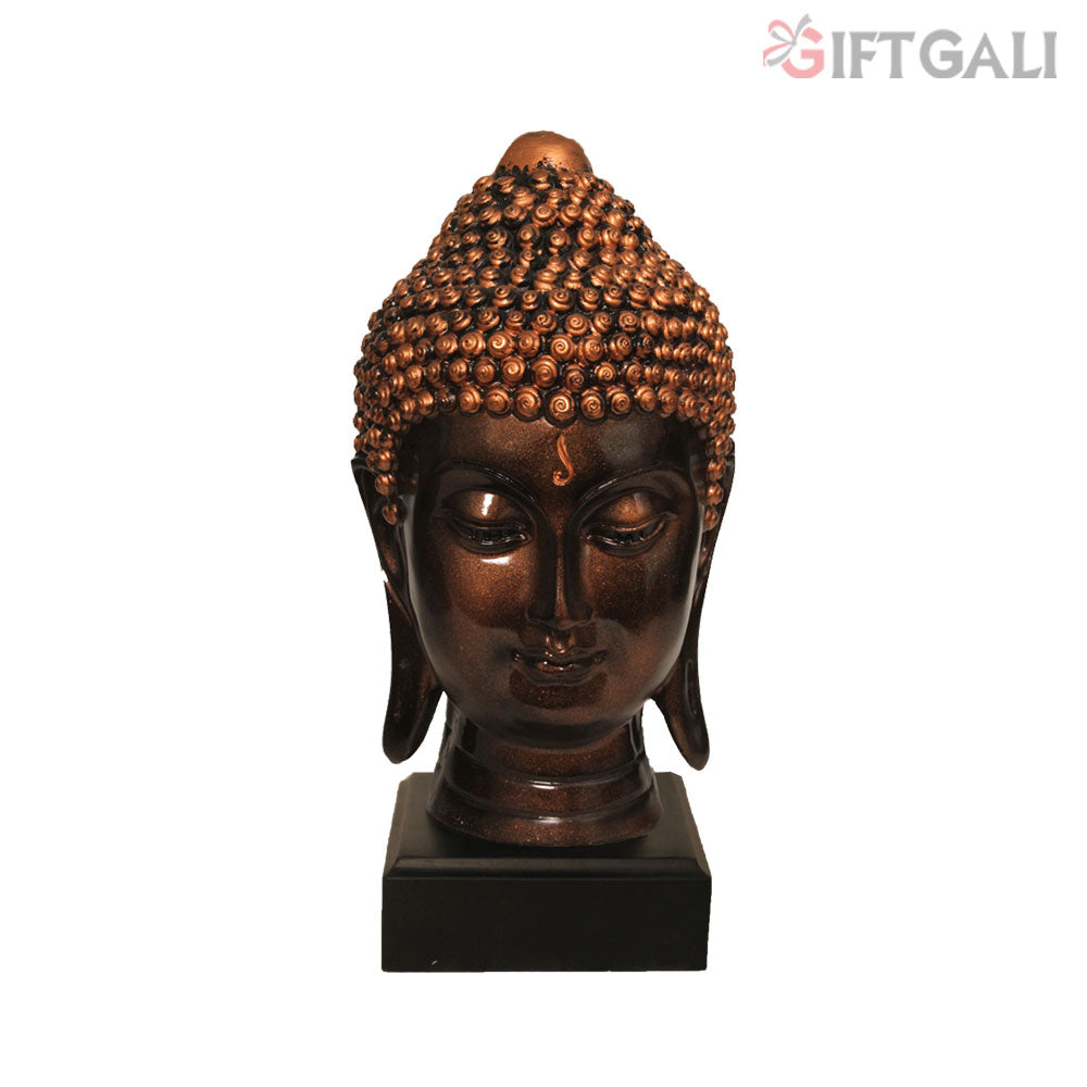 Buddha Head Statue With Base Copper Antique Finish 24 cm-G57W1062CCAGX