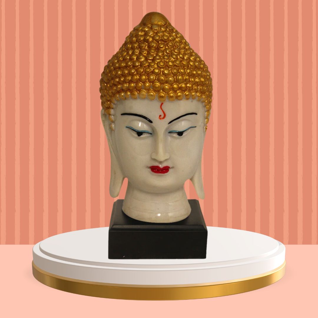 Buddha Head Statue With Base Marble Look 24 cm-G57W1062WGCGX