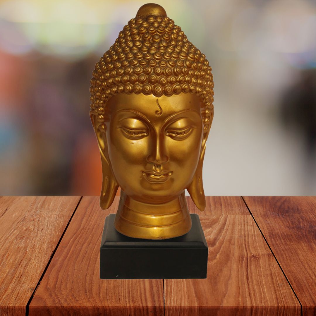 Buddha Head Statue With Base Pearl Golden Look 24 cm-G57W1062GGSGX