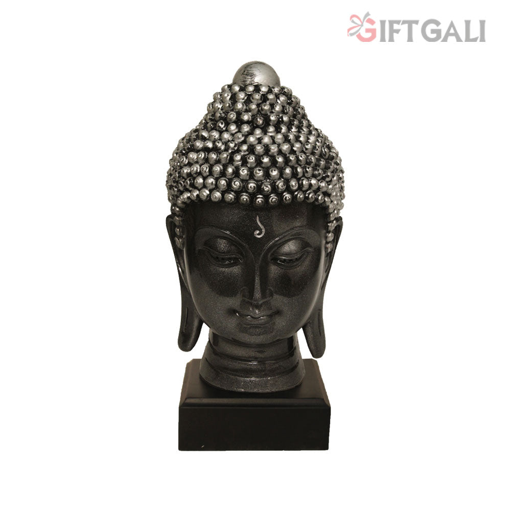 Buddha Head Statue With Base Silver Antique Finish 24 cm-G57W1062SSAGX