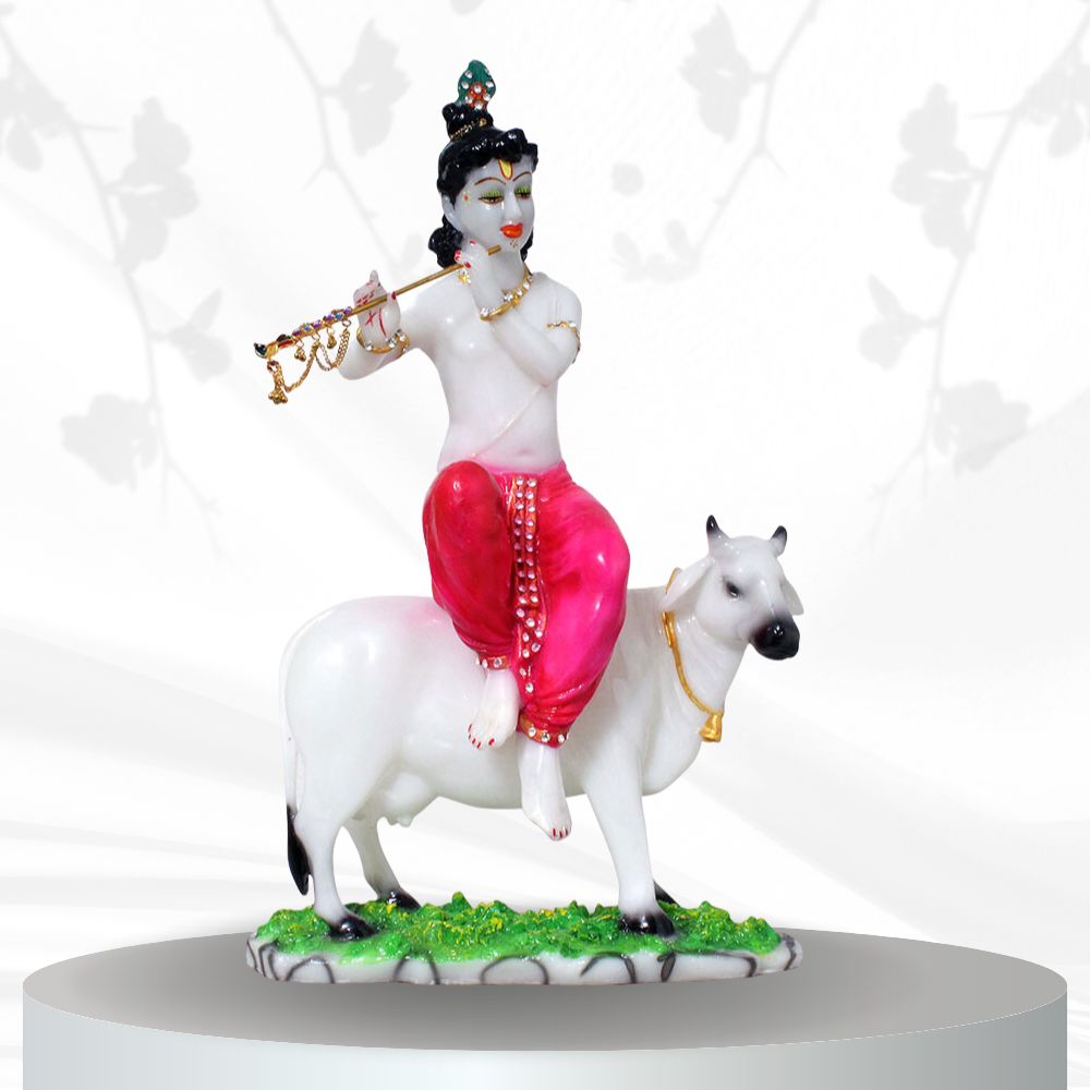 Cow Krishan Statue Marble Look 48 cm G57X1358WPCGX