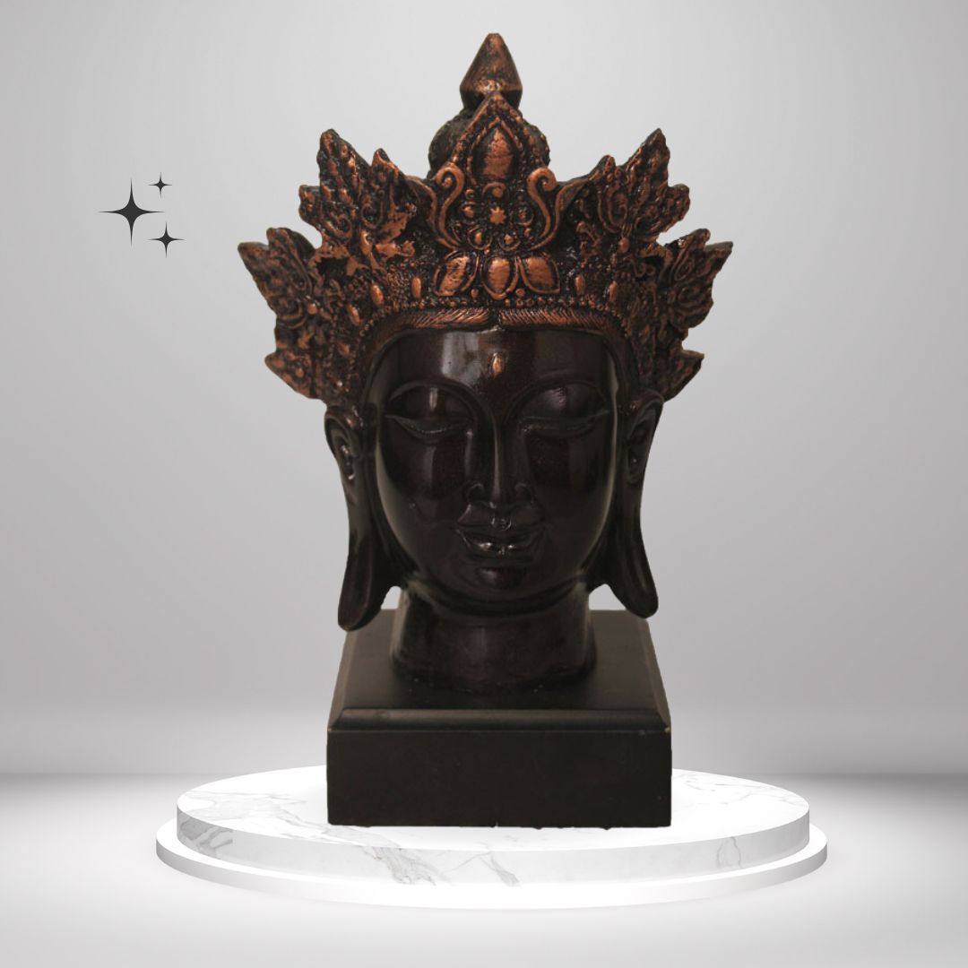 Crown Buddha Face Showpiece Copper Antique Finish 24 cm-G57W1069CCAGX