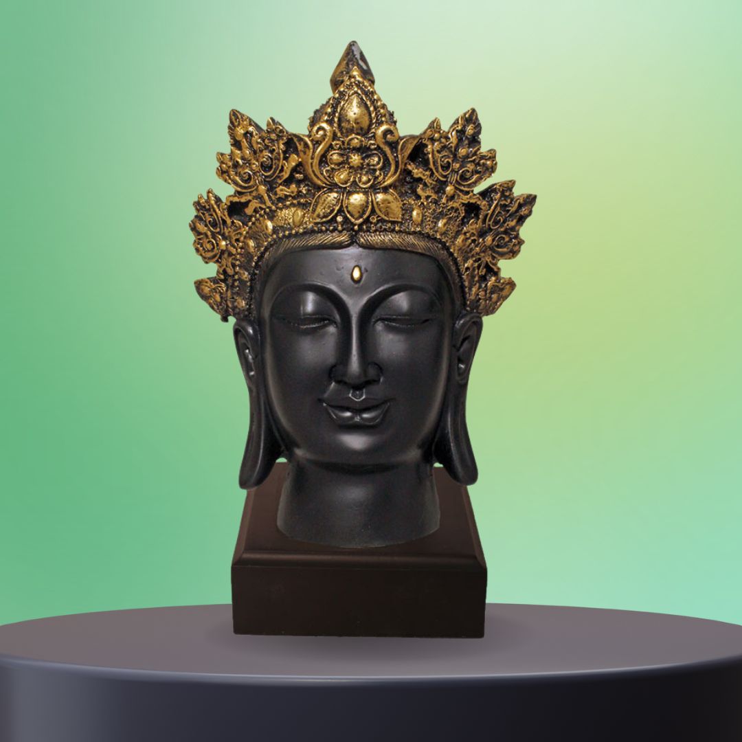 Crown Buddha Face Showpiece Glitter Matt Finish 24 cm-G57W1069KGGMX